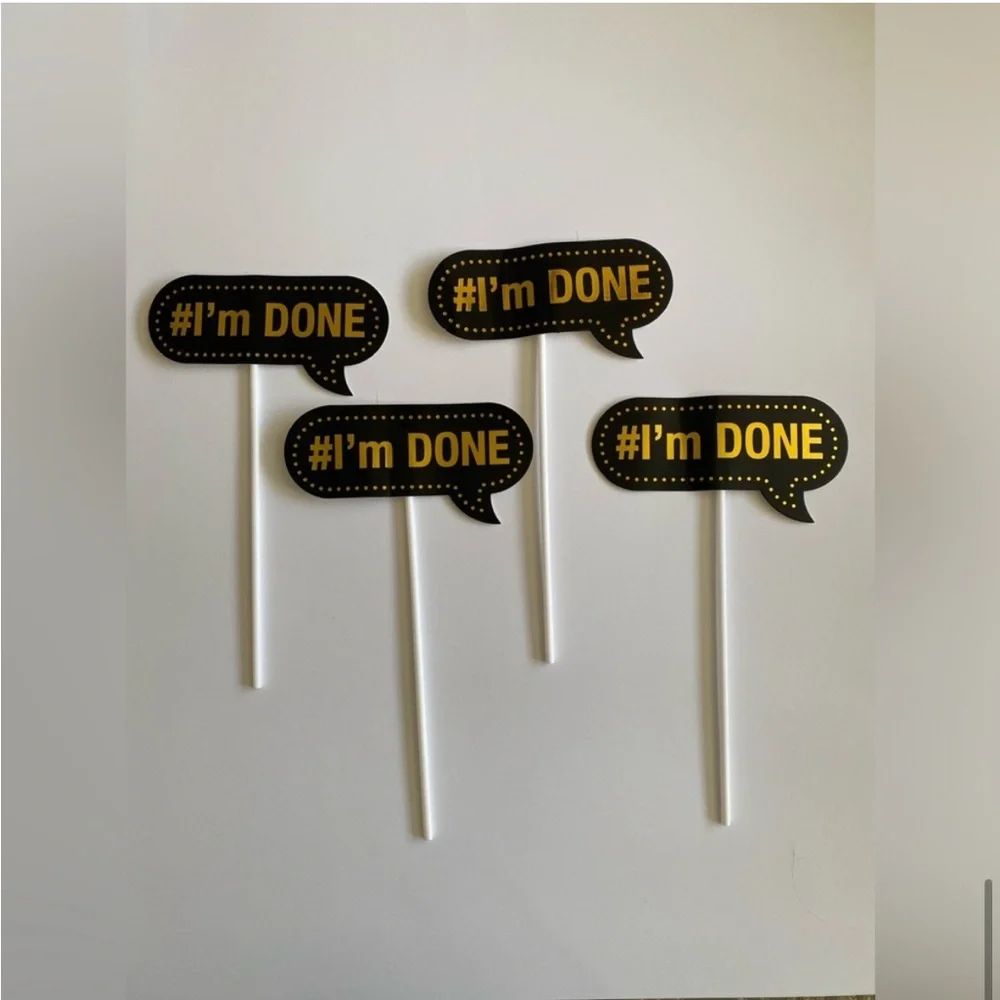Graduation Cupcake Cake Toppers Decorations Thank You Notes Black Gold NWT OS